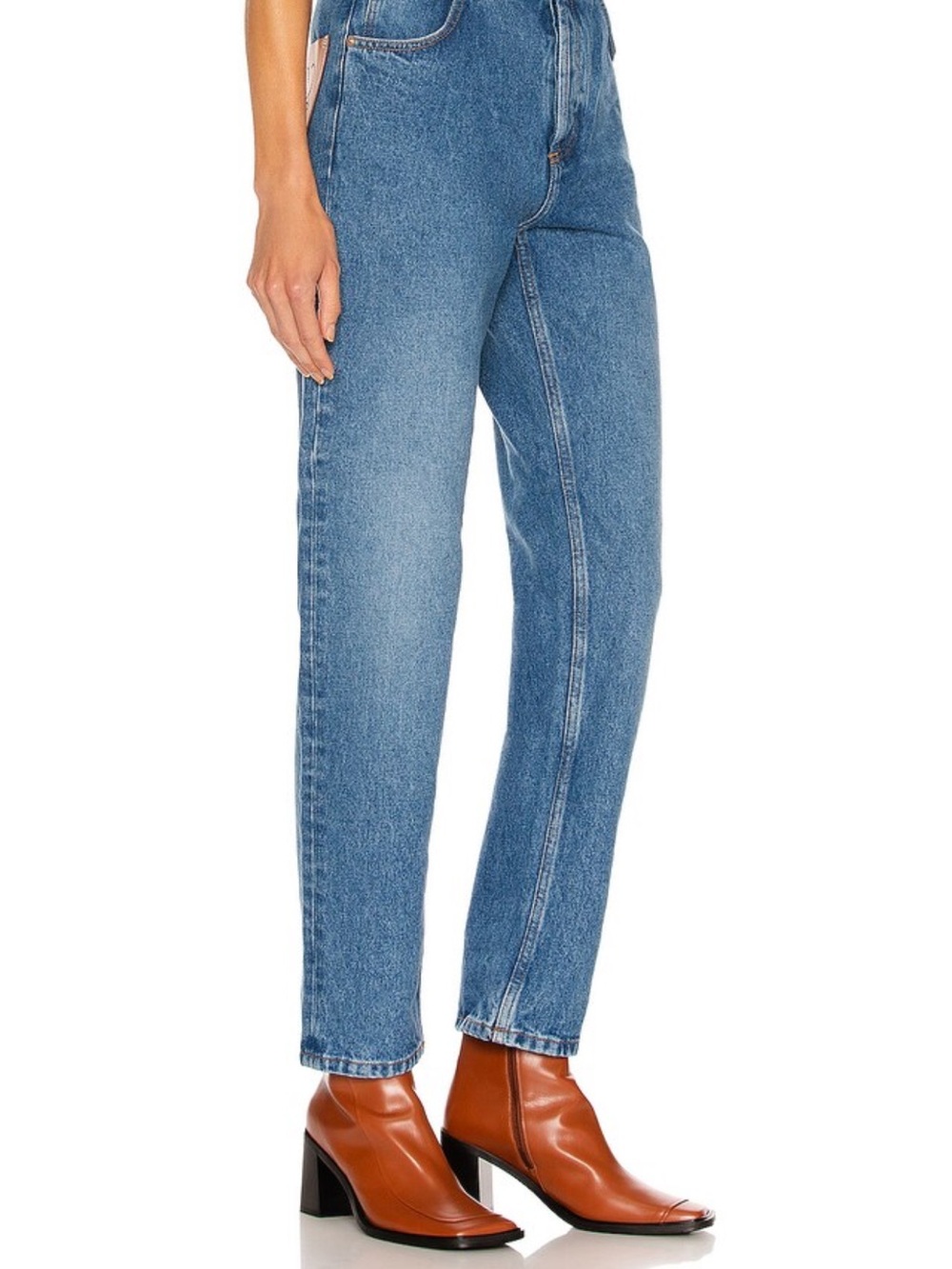 Loewe Medium Blue Straight-Leg Jeans with Tan Leather Patch - Picture 13 of 16